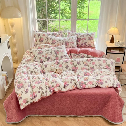 91家纺网 家纺一手货源 找家纺 （总）新印象 2024新款韩式双面牛奶绒床盖四件套