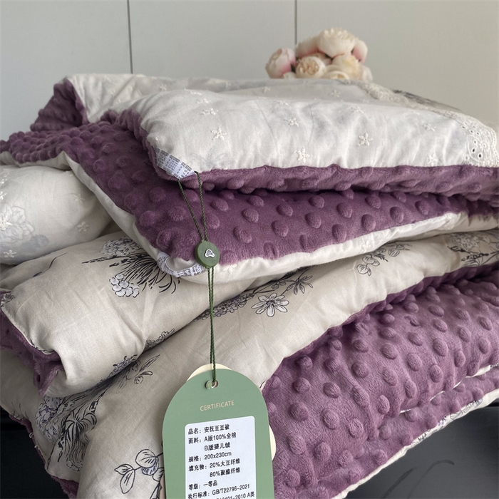 91家纺网 家纺一手货源 找家纺 2025新款秋冬季棉加豆豆绒法式花边款豆豆被被芯赫莲娜