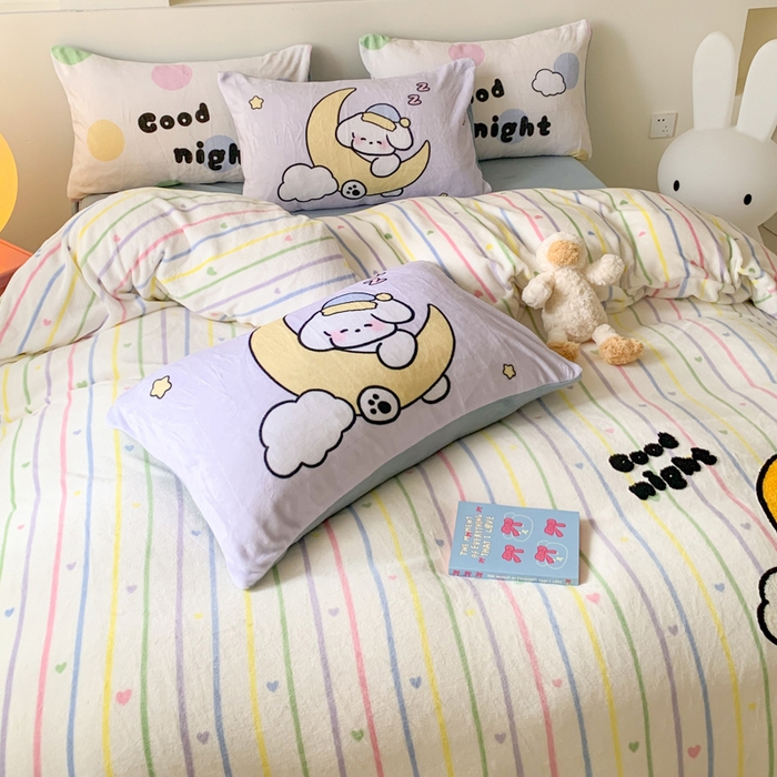 91家纺网 家纺一手货源 找家纺 澳萝拉 2024新款牛奶绒毛巾绣四件套 梦境狗狗