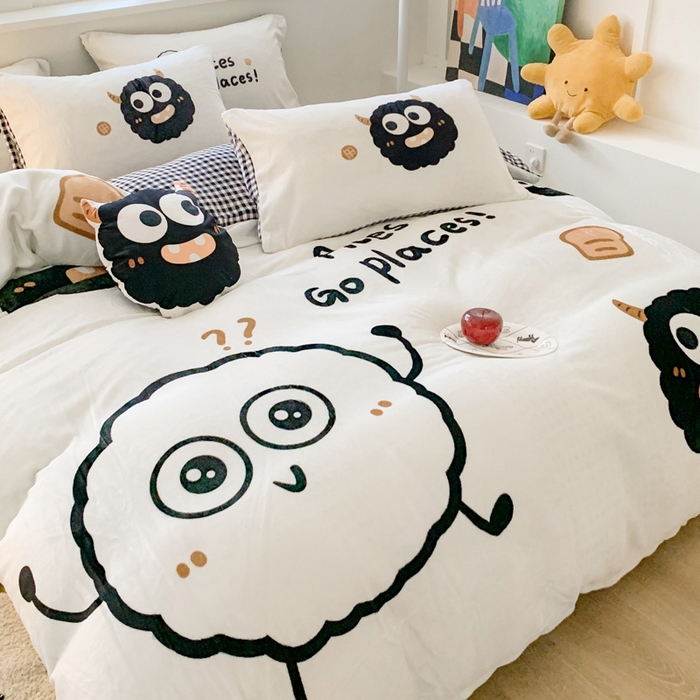 91家纺网 家纺一手货源 找家纺 澳萝拉 2024新款牛奶绒数码印花四件套 黑煤球