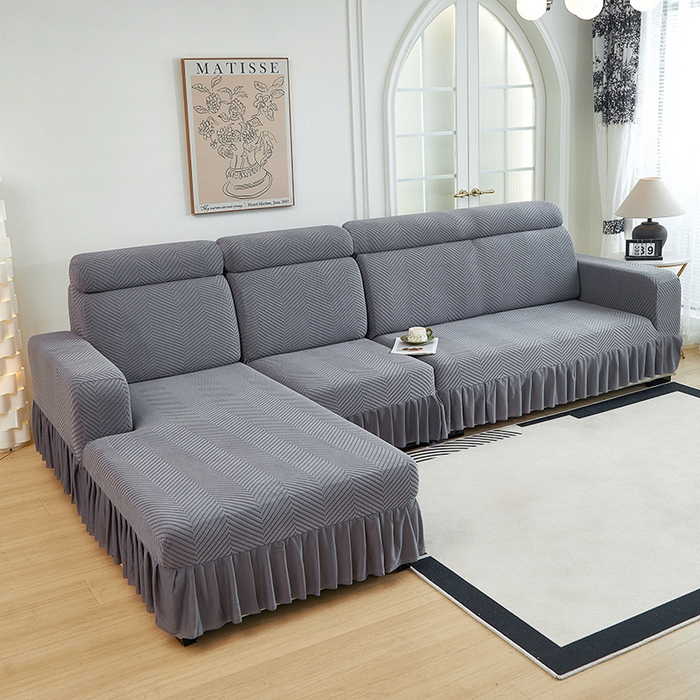 91家纺网 家纺一手货源 找家纺 千彤沙发垫 2024新款拉花绒-全包沙发套-人字纹系列 深灰