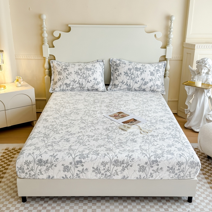 91家纺网 家纺一手货源 找家纺 金丝鸟家纺 2024新款加厚240g立体雕花牛奶绒床笠 繁花 灰