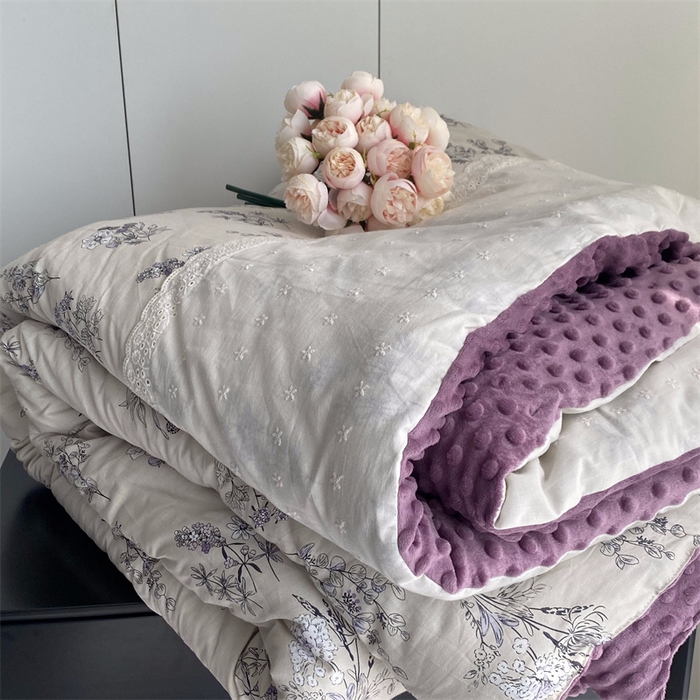 91家纺网 家纺一手货源 找家纺 2025新款秋冬季棉加豆豆绒法式花边款豆豆被被芯赫莲娜