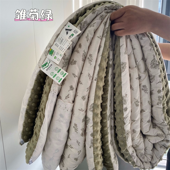 91家纺网 家纺一手货源 找家纺 2025新款秋冬季棉加豆豆绒法式花边款豆豆被被芯雏菊绿