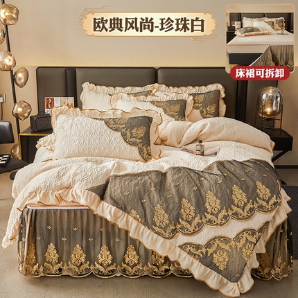 91家纺网 家纺一手货源 找家纺 （总）罗艺轩 2024新款高克重水晶绒夹棉床裙四件套 拉链脱卸床笠式床裙-欧典风尚