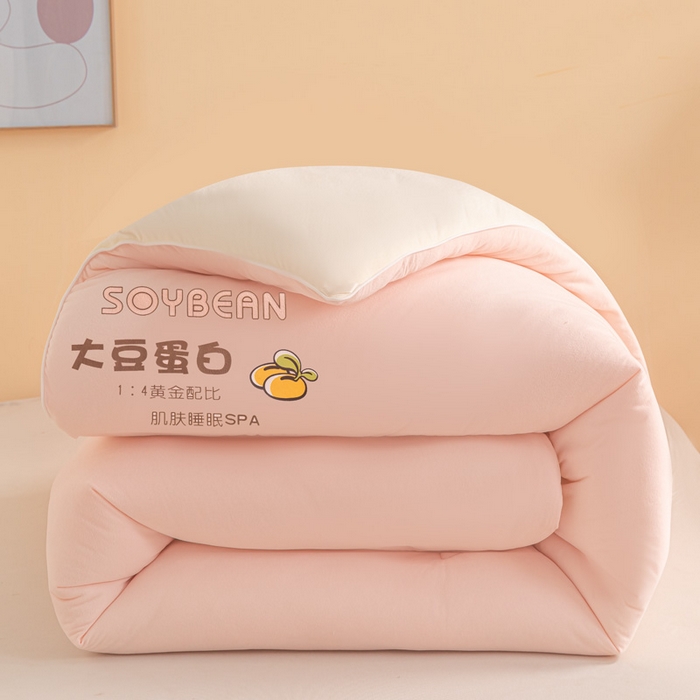 91家纺网 家纺一手货源 找家纺 佳居缘 2025新款小奶猫A类针织棉火山绒大豆被被子被芯软糯单人双人被芯冬被 奶油粉米黄双拼