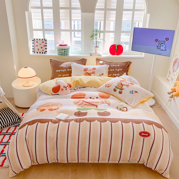 91家纺网 家纺一手货源 找家纺 澳萝拉 2024新款牛奶绒数码印花四件套 焦糖冰淇淋