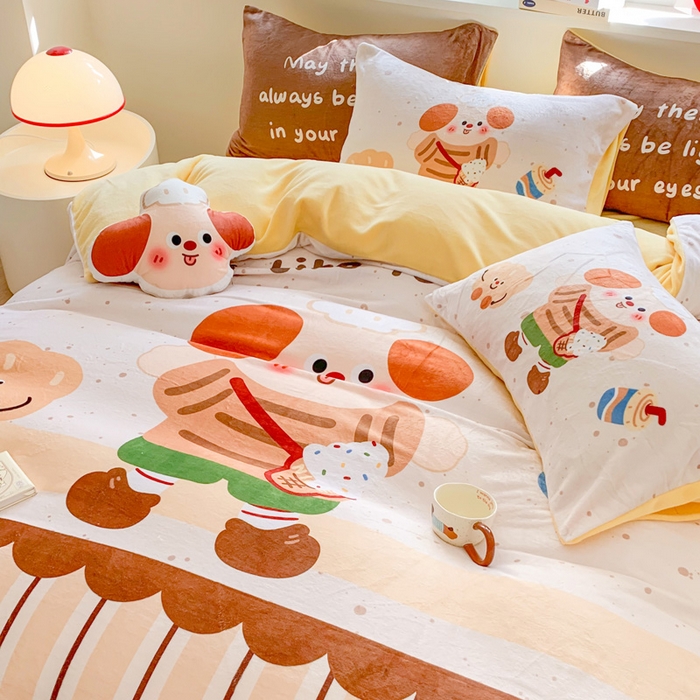 91家纺网 家纺一手货源 找家纺 澳萝拉 2024新款牛奶绒数码印花四件套 焦糖冰淇淋