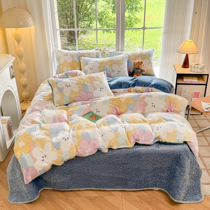 91家纺网 家纺一手货源 找家纺 （总）新印象 2024新款韩式双面牛奶绒床盖四件套