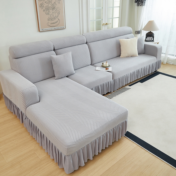 91家纺网 家纺一手货源 找家纺 千彤沙发垫 2024新款拉花绒-全包沙发套-人字纹系列 银灰