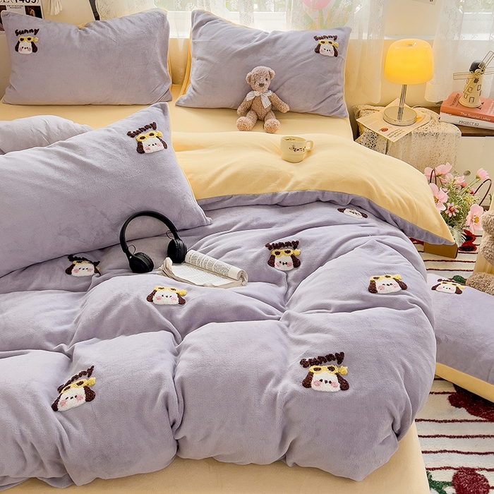 91家纺网 家纺一手货源 找家纺 眠帛家居 2024高克重牛奶绒卡通毛巾绣系列 萌宠