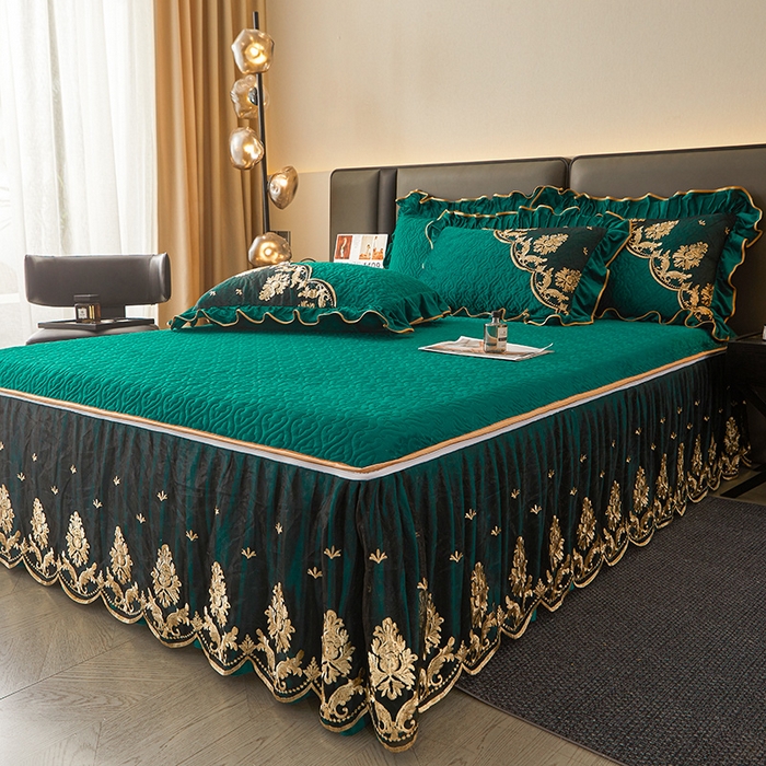 91家纺网 家纺一手货源 找家纺 （总）罗艺轩 2024新款高克重水晶绒夹棉床裙三件套-欧典风尚