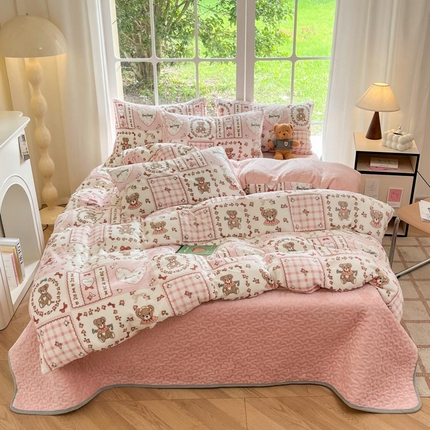 91家纺网 家纺一手货源 找家纺 （总）新印象 2024新款韩式双面牛奶绒床盖四件套