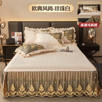 91家纺网 家纺一手货源 找家纺 （总）罗艺轩 2024新款高克重水晶绒夹棉床裙三件套-欧典风尚