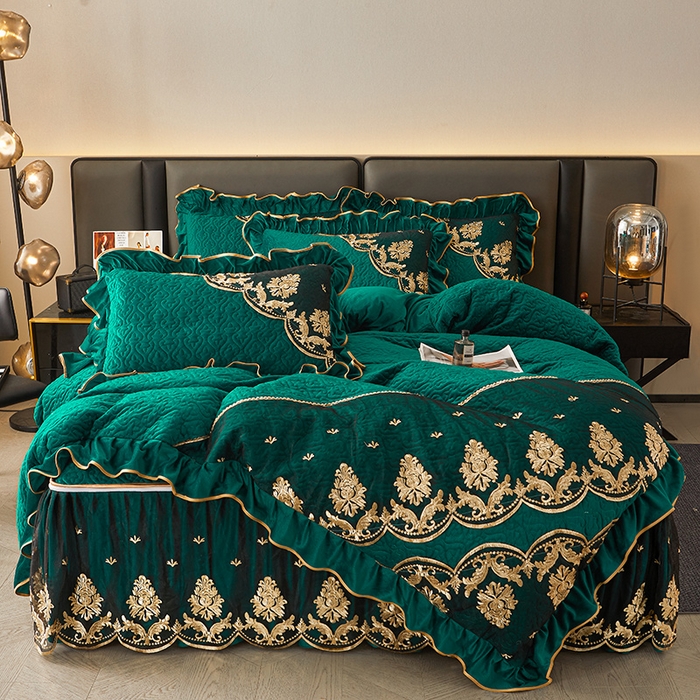 91家纺网 家纺一手货源 找家纺 （总）罗艺轩 2024新款高克重水晶绒夹棉床裙四件套 拉链脱卸床笠式床裙-欧典风尚