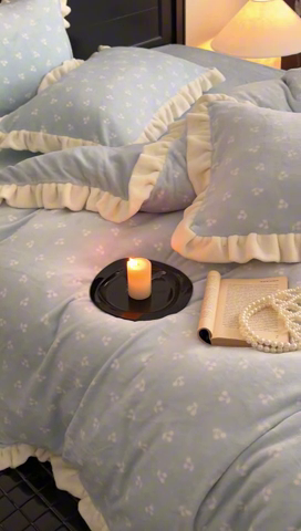 91家纺网 家纺一手货源 找家纺 潘朵拉家纺 2024爆款绒法式双层牛奶绒花边四件套 悠米