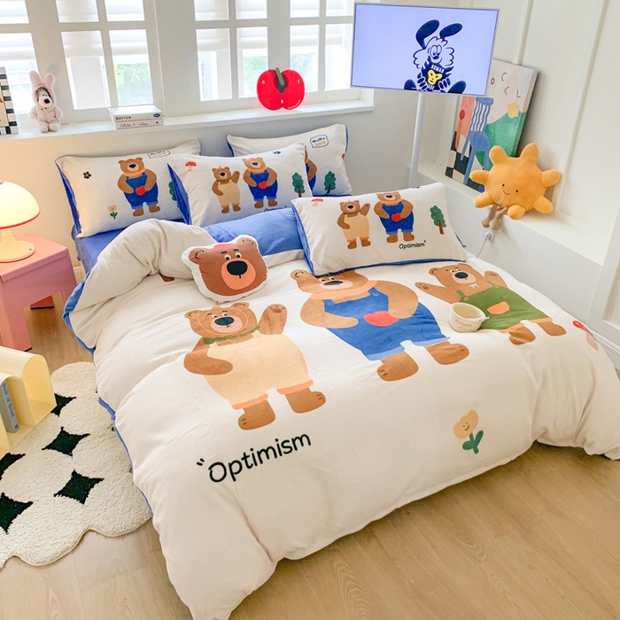 91家纺网 家纺一手货源 找家纺 澳萝拉 2024新款牛奶绒数码印花四件套 乐乐熊