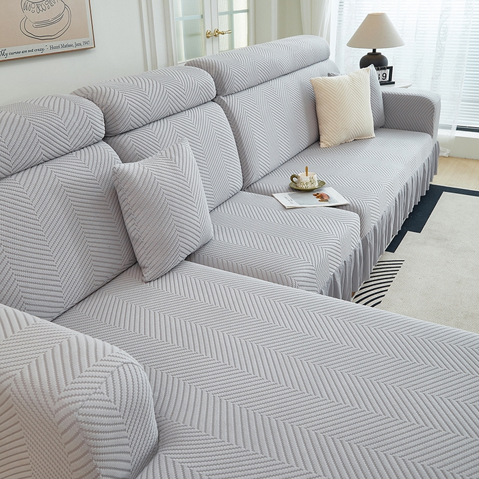 91家纺网 家纺一手货源 找家纺 千彤沙发垫 2024新款拉花绒-全包沙发套-人字纹系列 银灰