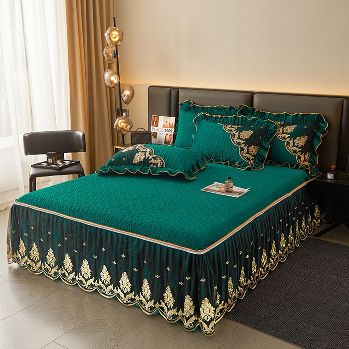 91家纺网 家纺一手货源 找家纺 （总）罗艺轩 2024新款高克重水晶绒夹棉床裙三件套-欧典风尚