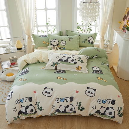 钰伶 新款全棉简约12868印花纯棉四件套（预留6厘米缩水尺寸）熊猫戏水