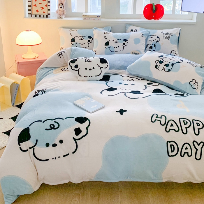 91家纺网 家纺一手货源 找家纺 澳萝拉 2024新款牛奶绒数码印花四件套 开心狗