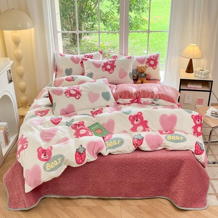 91家纺网 家纺一手货源 找家纺 （总）新印象 2024新款韩式双面牛奶绒床盖四件套