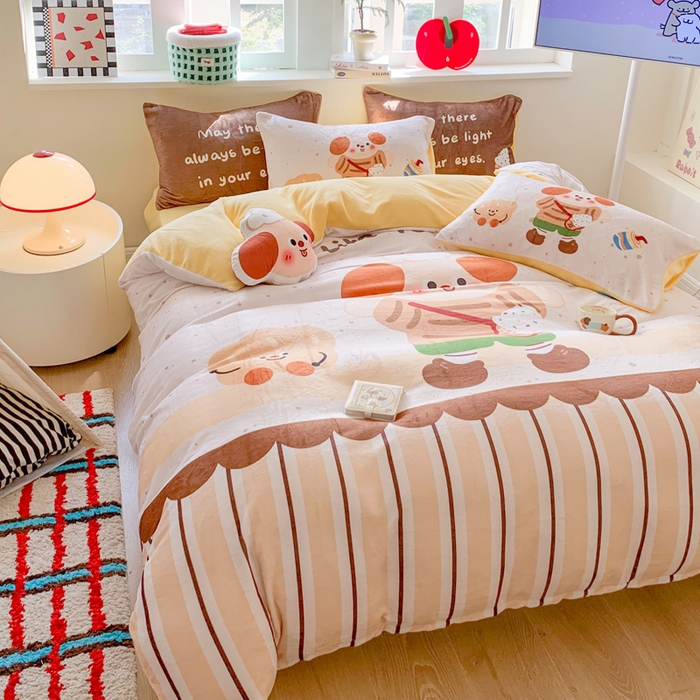 91家纺网 家纺一手货源 找家纺 澳萝拉 2024新款牛奶绒数码印花四件套 焦糖冰淇淋