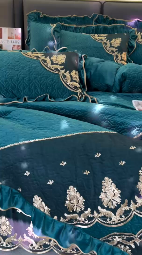 91家纺网 家纺一手货源 找家纺 （总）罗艺轩 2024新款高克重水晶绒夹棉床裙四件套 拉链脱卸床笠式床裙-欧典风尚