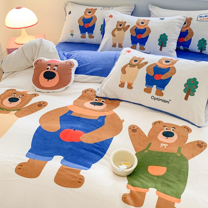 91家纺网 家纺一手货源 找家纺 澳萝拉 2024新款牛奶绒数码印花四件套 乐乐熊