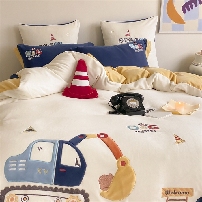 91家纺网 家纺一手货源 找家纺 （总）星野 2024新款高克重牛奶绒四件套-绒工程小分队