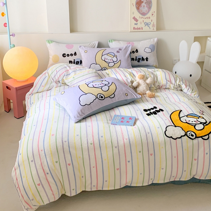 91家纺网 家纺一手货源 找家纺 澳萝拉 2024新款牛奶绒毛巾绣四件套 梦境狗狗