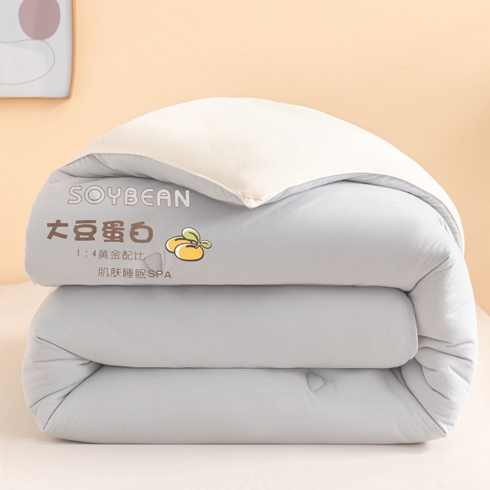 91家纺网 家纺一手货源 找家纺 佳居缘 2025新款小奶猫A类针织棉火山绒大豆被被子被芯软糯单人双人被芯冬被 浅灰米色双拼