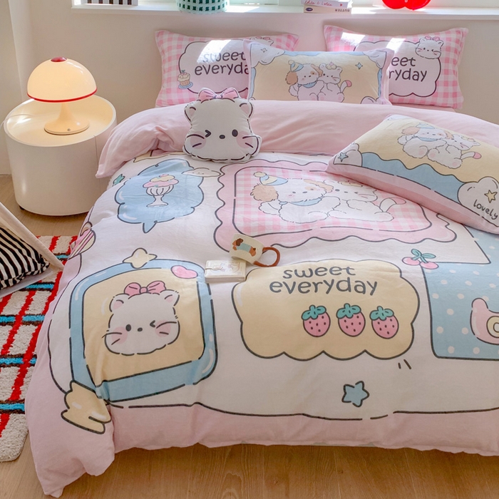 91家纺网 家纺一手货源 找家纺 澳萝拉 2024新款牛奶绒数码印花四件套 萌宠日记