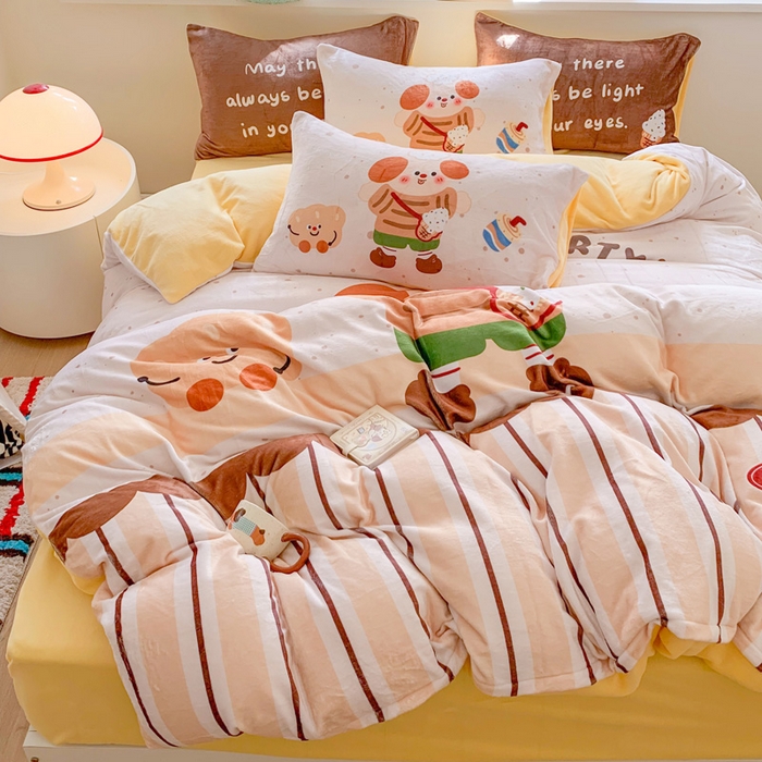 91家纺网 家纺一手货源 找家纺 澳萝拉 2024新款牛奶绒数码印花四件套 焦糖冰淇淋