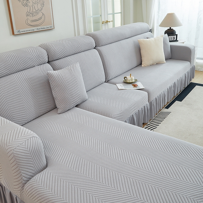 91家纺网 家纺一手货源 找家纺 千彤沙发垫 2024新款拉花绒-全包沙发套-人字纹系列 银灰