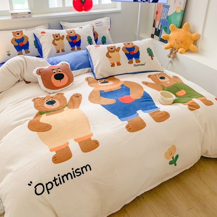 91家纺网 家纺一手货源 找家纺 澳萝拉 2024新款牛奶绒数码印花四件套 乐乐熊