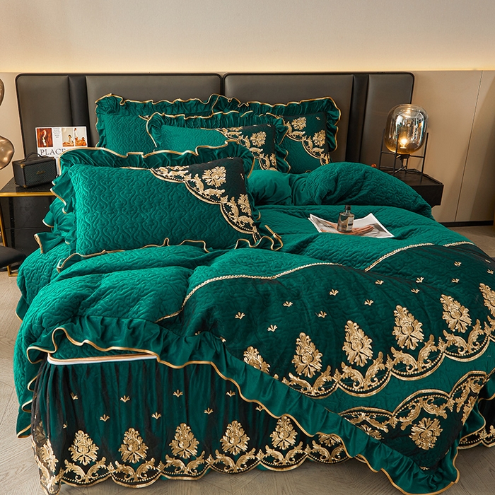 91家纺网 家纺一手货源 找家纺 （总）罗艺轩 2024新款高克重水晶绒夹棉床裙四件套 拉链脱卸床笠式床裙-欧典风尚