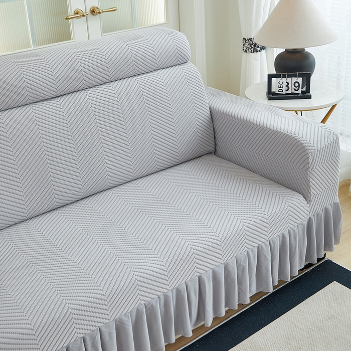 91家纺网 家纺一手货源 找家纺 千彤沙发垫 2024新款拉花绒-全包沙发套-人字纹系列 银灰