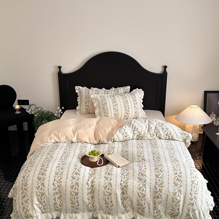 91家纺网 家纺一手货源 找家纺 潘朵拉家纺 2024爆款绒法式双层牛奶绒花边四件套 安妮