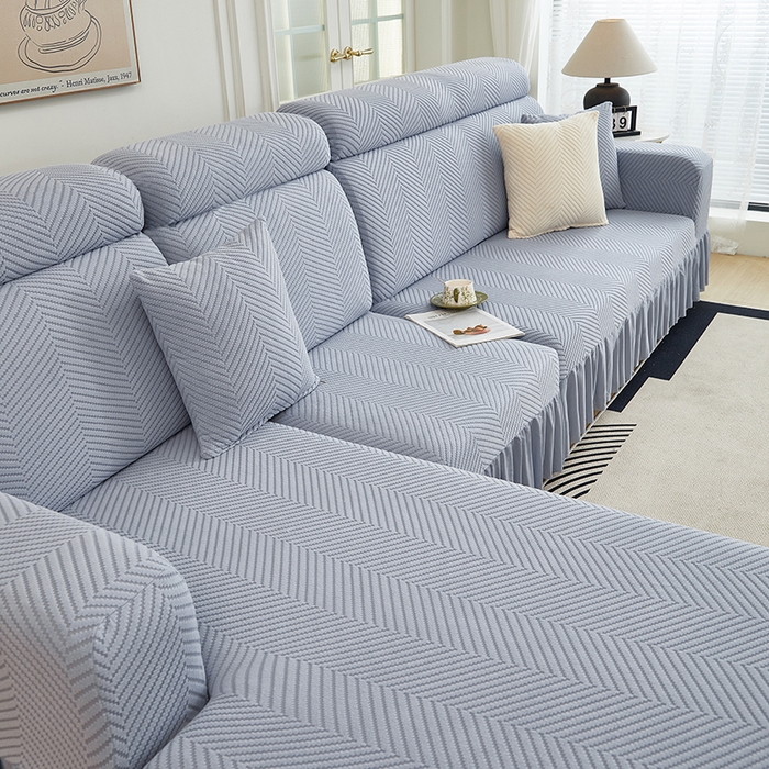 91家纺网 家纺一手货源 找家纺 千彤沙发垫 2024新款拉花绒-全包沙发套-人字纹系列 蓝灰