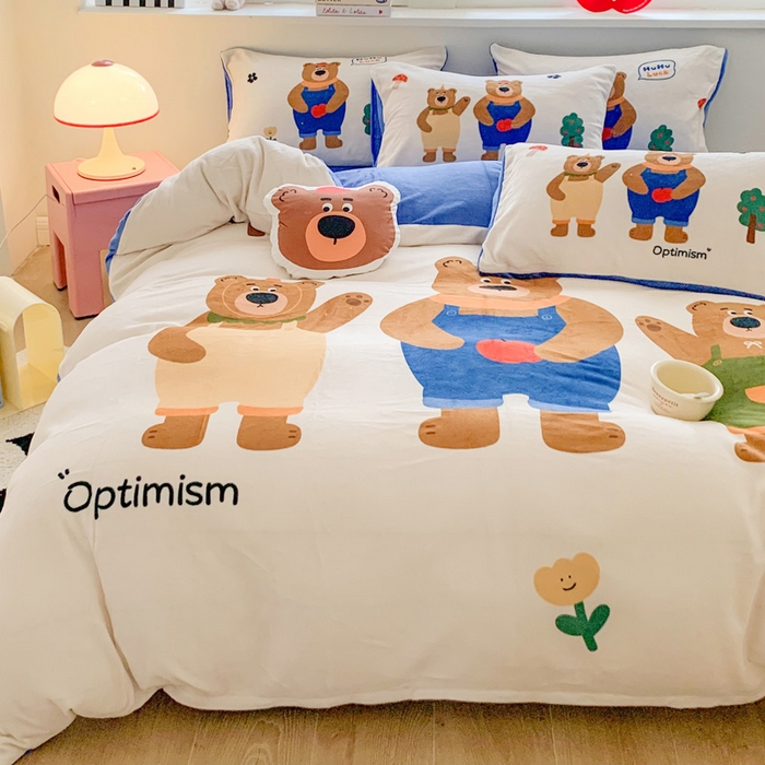 91家纺网 家纺一手货源 找家纺 澳萝拉 2024新款牛奶绒数码印花四件套 乐乐熊