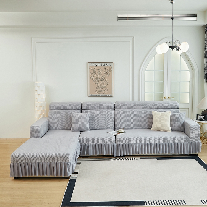 91家纺网 家纺一手货源 找家纺 千彤沙发垫 2024新款拉花绒-全包沙发套-人字纹系列 银灰