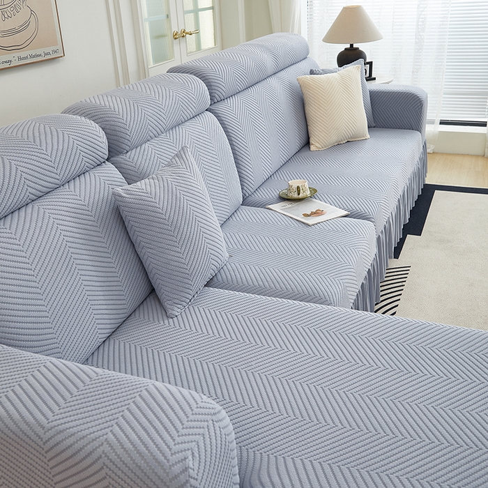 91家纺网 家纺一手货源 找家纺 千彤沙发垫 2024新款拉花绒-全包沙发套-人字纹系列 蓝灰