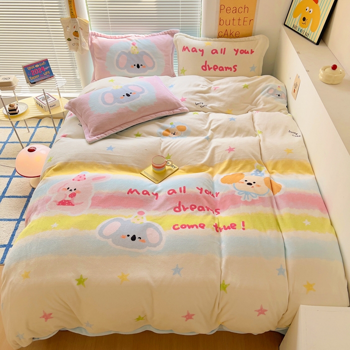 91家纺网 家纺一手货源 找家纺 金爱家 2024新款ins大版牛奶绒数码印花四件套 绒大版-星星乐园