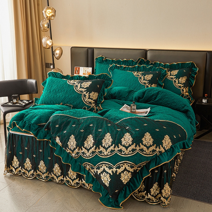 91家纺网 家纺一手货源 找家纺 （总）罗艺轩 2024新款高克重水晶绒夹棉床裙四件套 拉链脱卸床笠式床裙-欧典风尚