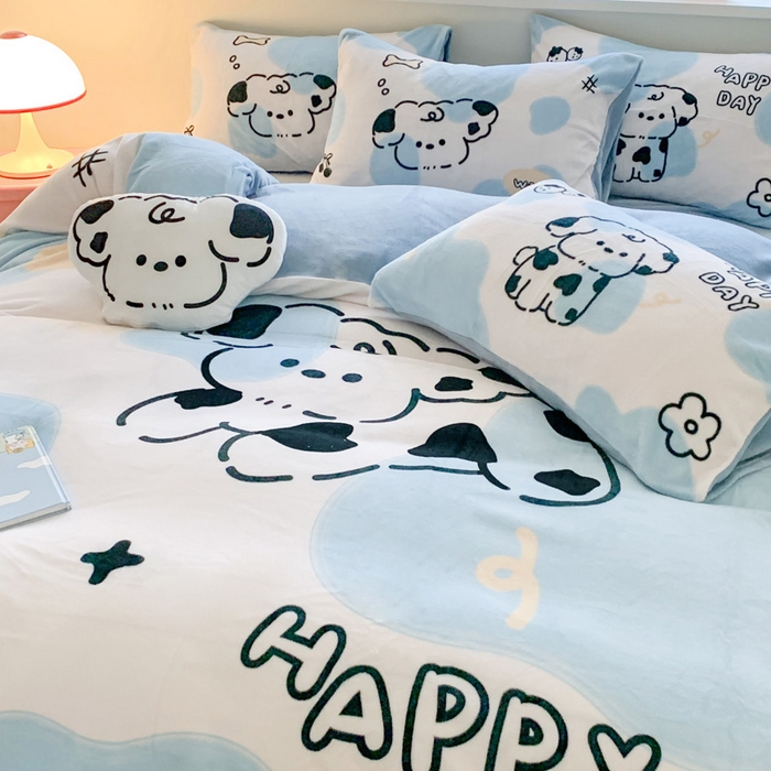 91家纺网 家纺一手货源 找家纺 澳萝拉 2024新款牛奶绒数码印花四件套 开心狗