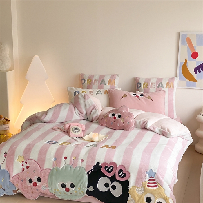 91家纺网 家纺一手货源 找家纺 （总）星野 2024新款高克重牛奶绒四件套-绒可爱多