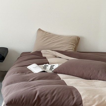 91家纺网 家纺一手货源 找家纺 山舍家居 2024新款原创格调全棉双层纱四件套系列 半岛茶栗