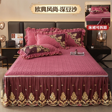 91家纺网 家纺一手货源 找家纺 （总）罗艺轩 2024新款高克重水晶绒夹棉床裙三件套-欧典风尚