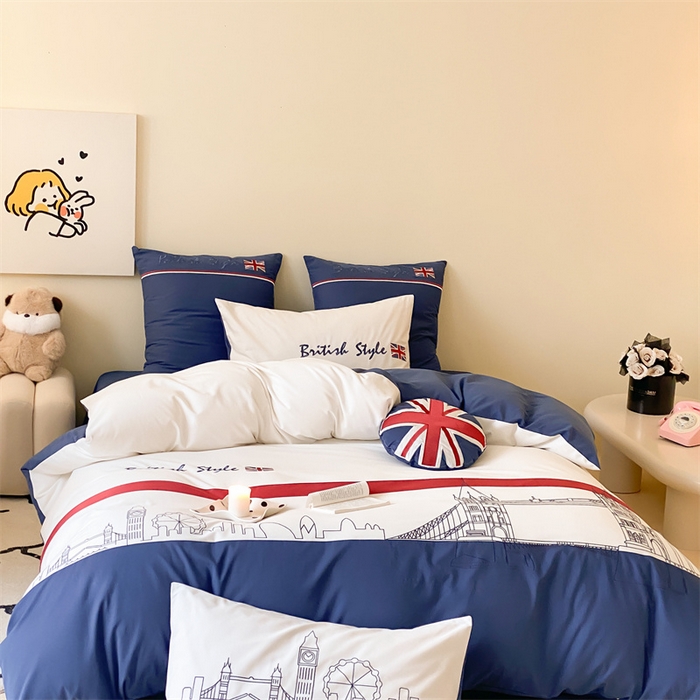 91家纺网 家纺一手货源 找家纺 （总）星野 2024新款100支长绒棉加厚磨毛四件套-英伦风—旅行日志